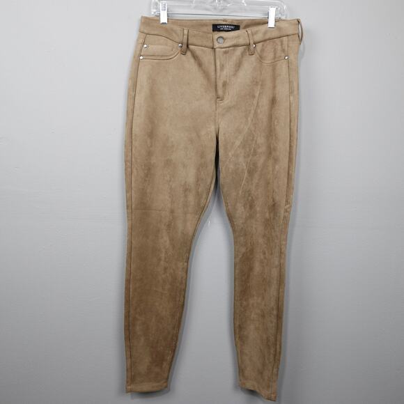 Liverpool Faux Suede Pants Sz 12‎ Moccasin Camel Tan Skinny Leg High Rise - Picture 1 of 14